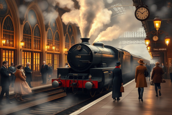 Imagem onírica de sonhar com estação de trem, com pessoas conversando e esperando.